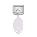 Italian modular charm link in silver stainless steel with pink enamel leaf pendant - Light Pink Enamel Leaf Style