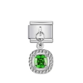 Charm per bracciale modulare italiano con pietra verde smeraldo e cerchio di diamanti - Argento con gemma quadrata verde