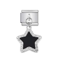 Maglia per bracciale modulare italiano con stella in smalto nero e strass scintillanti - Black Enamel Star Pendant (16)