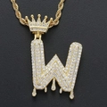 Hiphop gouden letter W hanger met zirkoon kroon en smeltend druppelend effect - Letter W / Goud