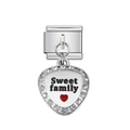 Charm modulare italiano con ciondolo a cuore Sweet Family e bordo di zirconi scintillanti - Ciondolo a Cuore Dolce Famiglia (1)