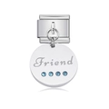 Italian charm link in silver stainless steel with Friend pendant and blue crystals - Friend Round Blue Rhinestone