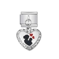 Pendente per bracciale italiano a forma di cuore con zirconi e silhouette materna - Cuore Silhouette Madre e Figlio (17)