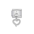 Charm modulare italiano in finitura argento con pendente a cuore e strass luminosi - Cuore Traforato Pavé (23)