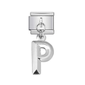 Italian charm bracelet link in silver stainless steel featuring a dangling letter P - Letter P (18)