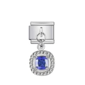 Charm per bracciale italiano con pendente in gemma blu scuro e pavé di cristalli bianchi - Argento con gemma quadrata blu notte