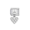 Link per bracciale componibile italiano in acciaio con ciondolo a cuore in cristallo - Cuore Pavé a Sei Diamanti (24)