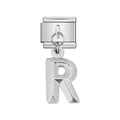 Italian charm bracelet silver link featuring a polished letter R hanging pendant - Letter R (20)