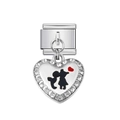 Charm italiano con pendente a cuore, silhouette di coppia romantica e cristalli lucidi - Ciondolo a Cuore Silhouette Coppia (21)