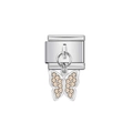 Charm modulare italiano in acciaio argento con pendente a farfalla in zircone champagne - Farfalla Strass Champagne (27)