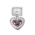 Charm italiano con cuore in smalto blu, bordo di cristalli e scritta love incisa - Cuore in Smalto con Testo Love (22)