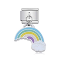 Italian charm for DIY bracelet featuring a colorful enamel rainbow and white clouds design - Rainbow Cloud Oil Drip