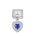 Link per bracciale italiano con pendente a cuore in gemma blu e cristalli - Argento con gemma a cuore blu notte