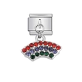 Charm italiano con strass colorati rosso, viola e verde per bracciali modulari in acciaio - Ventaglio in Strass Tricolore (23)