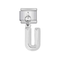 Polished silver stainless steel Italian charm link featuring a hanging letter U pendant - Letter U (23)
