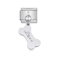 Italian charm bracelet link in stainless steel with Love engraved bone pendant and crystal - Love Bone Shape Rhinestone