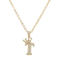 Golden crown initial T pendant necklace with sparkling cubic zirconia on gold chain - Letter T / Gold