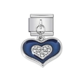Charm italiano con pendente a cuore in smalto blu e zirconi bianchi su base argento - Cuore in Smalto Blu Scuro con Strass (26)
