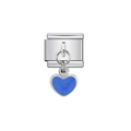 Maglia per bracciale italiano in acciaio inossidabile con pendente cuore blu - Argento con smalto a cuore blu