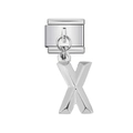 Polished silver stainless steel Italian charm link with hanging letter X pendant charm - Letter X (26)