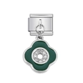 Link componibile in stile italiano con fiore in smalto verde e cristalli chiari - Ciondolo a Fiore in Smalto Verde Scuro (27)