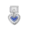 Bracciale modulare italiano con ciondolo a cuore e pietre blu effetto cielo stellato - Ciondolo a Cuore Cielo Stellato Blu (2)