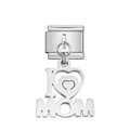 Italian charm link with I Love Mom dangling heart design in polished stainless steel - I Love Mom (2)