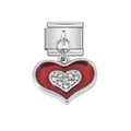 Charm modulare italiano in acciaio argento con cuore in smalto rosso e cristalli - Cuore in Smalto Rosso con Strass (3)
