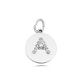 Silver round pendant featuring sparkling rhinestone letter A on a white background - Letter A (Grey)