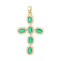 Vintage gouden kruishanger met ovale groene zirkonia en witte kristallen accenten - Stijl 7 (Hanger Zonder Ketting)
