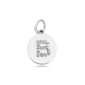 Polished silver round pendant with rhinestone-encrusted letter B and jump ring - Letter B (Silver Grey)