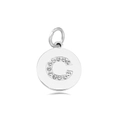 Round silver pendant with letter C design and shimmering crystals on a white background - Letter C (Slate Grey)