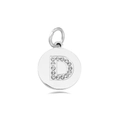 Silver round pendant with letter D and sparkling cubic zirconia stones inlay - Letter D (Silver)