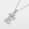 Silver crown letter E pendant necklace with white zircons on a delicate chain - Letter E / Silver