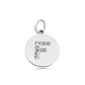 Silver round metal pendant featuring crystal-studded letter F with jumping ring - Letter F (Pink)