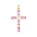 Vergulde kruis hanger met roze zirkonia en een heldere steen in het midden - Stijl 13 (Hanger Zonder Ketting)
