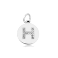 Polished silver circular pendant featuring a sparkling crystal-encrusted letter H detail - Letter H (Peach)