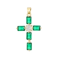 Gouden kruishanger met rechthoekige smaragdgroene stenen en zirkonia - Stijl 16 (Hanger Zonder Ketting)