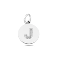 Polished round letter J pendant with micro-pave sparkling cubic zirconia stones - Letter J (Lotus Root)