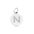 Silver round pendant with crystal letter N inlay, minimalist DIY necklace accessory - Letter N (Coral)