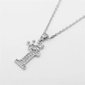 Silver crown letter I pendant necklace with cubic zirconia on a simple O-chain - Letter I / Silver