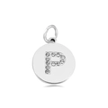 Silver round pendant with micro-paved zircon letter P on a minimalist jewelry piece - Letter P (Rouge)