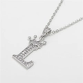 Silver crown letter L necklace with cubic zirconia stones for hip hop style pendant - Crown Letter L (L Silver) / Pendant + O-Chain / Silver