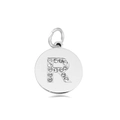 Polished silver round pendant with letter R featuring sparkling crystal rhinestones - Letter R (Magenta)