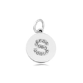 Silver circular pendant with letter S featuring sparkling cubic zirconia stones - Letter S (Yellow)