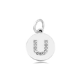 Silver round pendant featuring sparkling letter U micro-pave crystals with top loop - Letter U (Bright Yellow)
