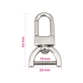 Swivel snap hook in silver finish for bags, 43mm height with 16mm D-ring inner width - 5 Points 43*24*16mm / Silver