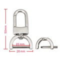 Silver stainless steel swivel lobster clasp with D-ring and dimensions for bag accessories - 6 Points 50*28*20mm / Silver