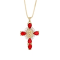 Gouden kruisketting met rode peervormige stenen en Maagd Maria reliëf - Stijl 36 (Hanger Zonder Ketting)
