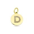 18k gold plated stainless steel circular pendant featuring a sparkling crystal letter D - Set of 3 / Letter D (Silver)
